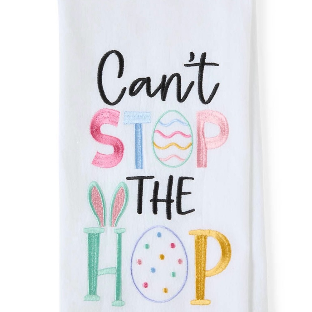 Easter Kitchen Towel - White - Can’t Stop the Hop Embroidered